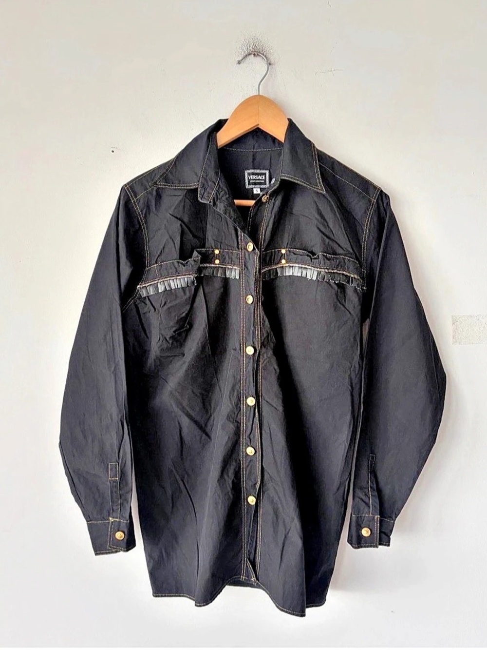 Versace Cotton Shirt Jacket in Black Size Small